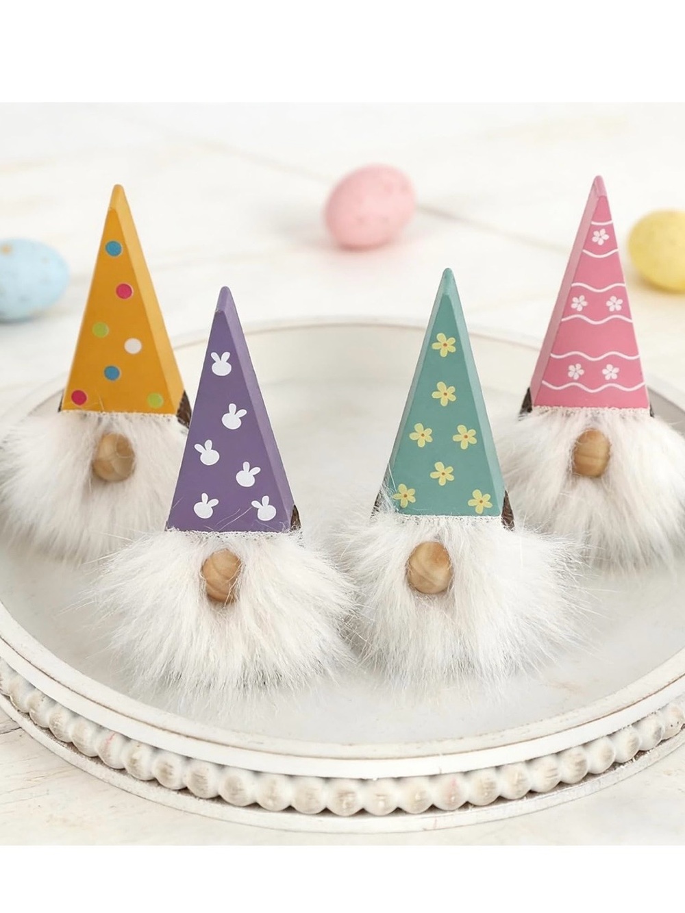 BRAND NEW Easter Gnome Decor, 4PCS Wooden Spring Gnomes with Faux Fur Beards